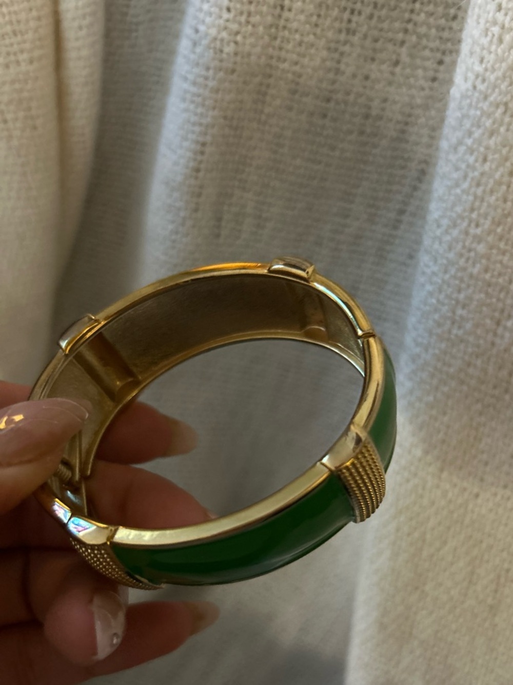 Green Enamel and Gold-Tone Cuff Bracelet - Women Jewelry - Picture 7 of 8
